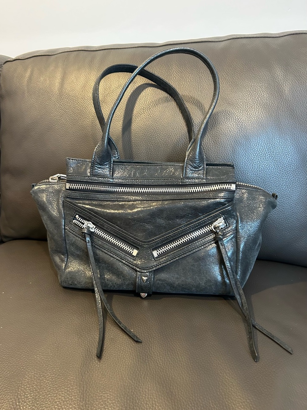 Botkier Distressed Black Leather Zipper Bag